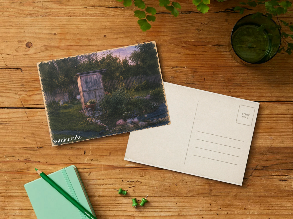 Twilight Garden Corner — Vintage Cottage Printable Postcard