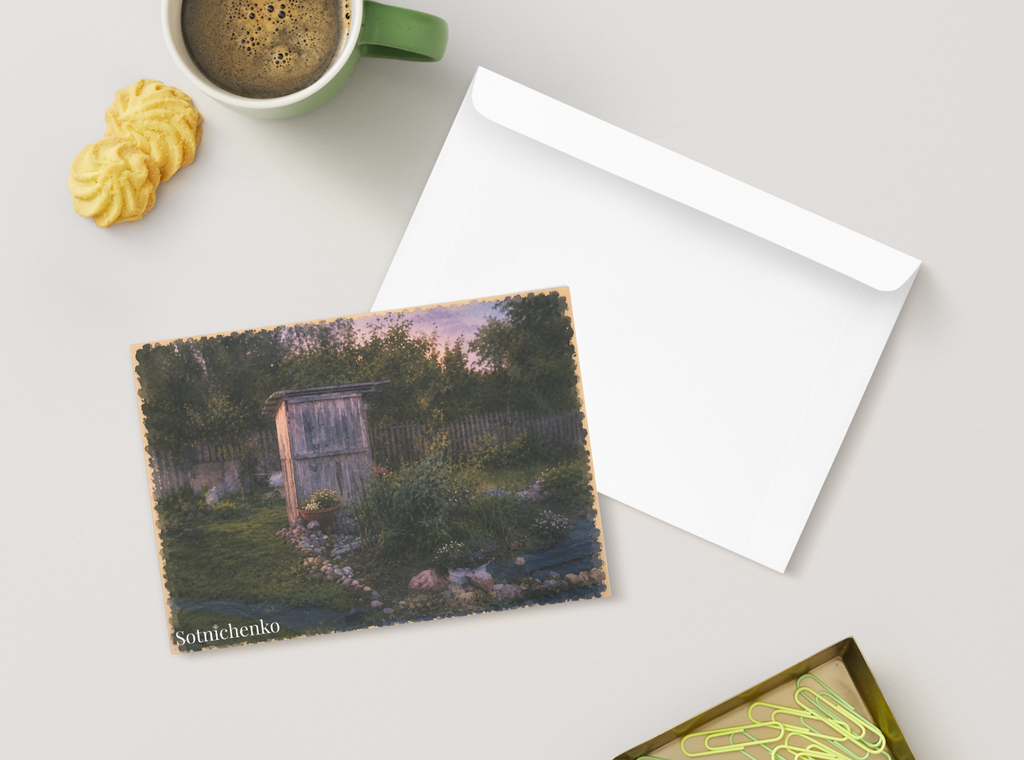 Twilight Garden Corner — Vintage Cottage Printable Postcard