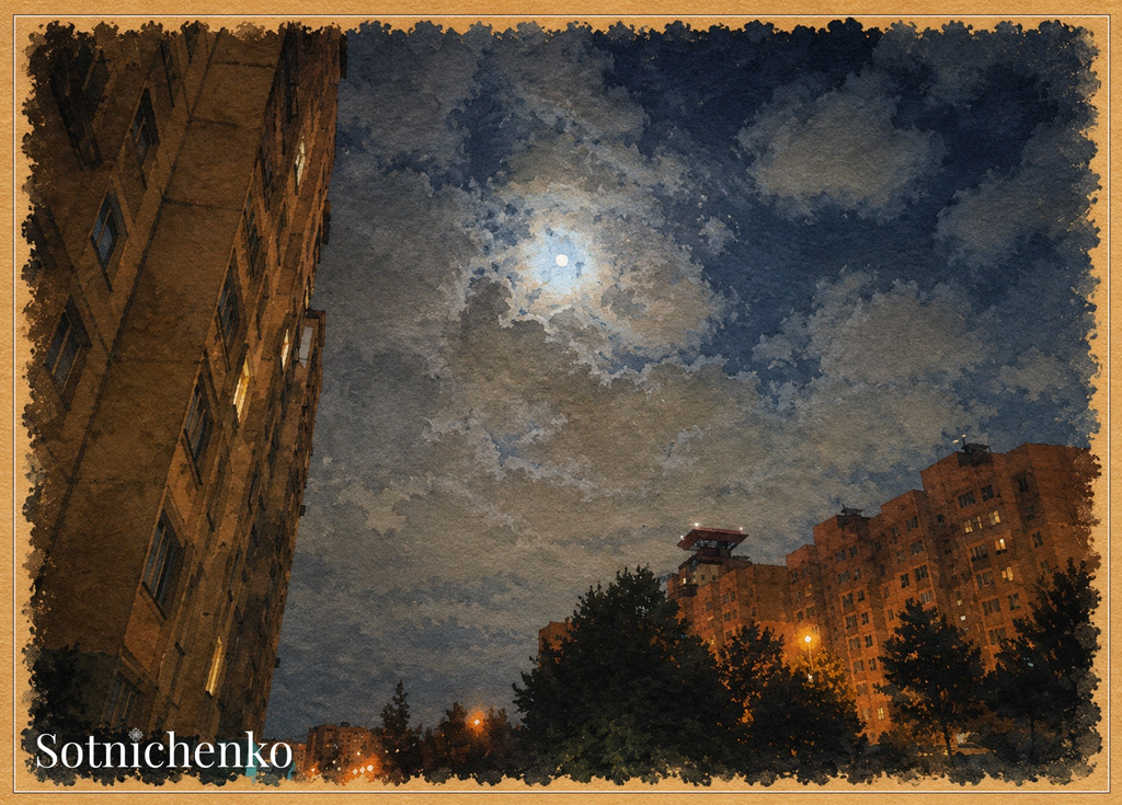 Moonlit City Sky — Urban Night Printable Postcard