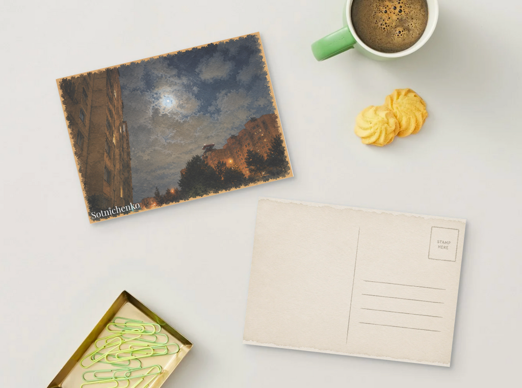 Moonlit City Sky — Urban Night Printable Postcard