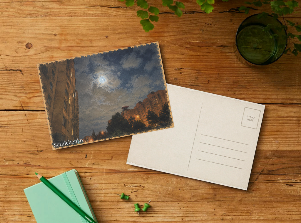 Moonlit City Sky — Urban Night Printable Postcard