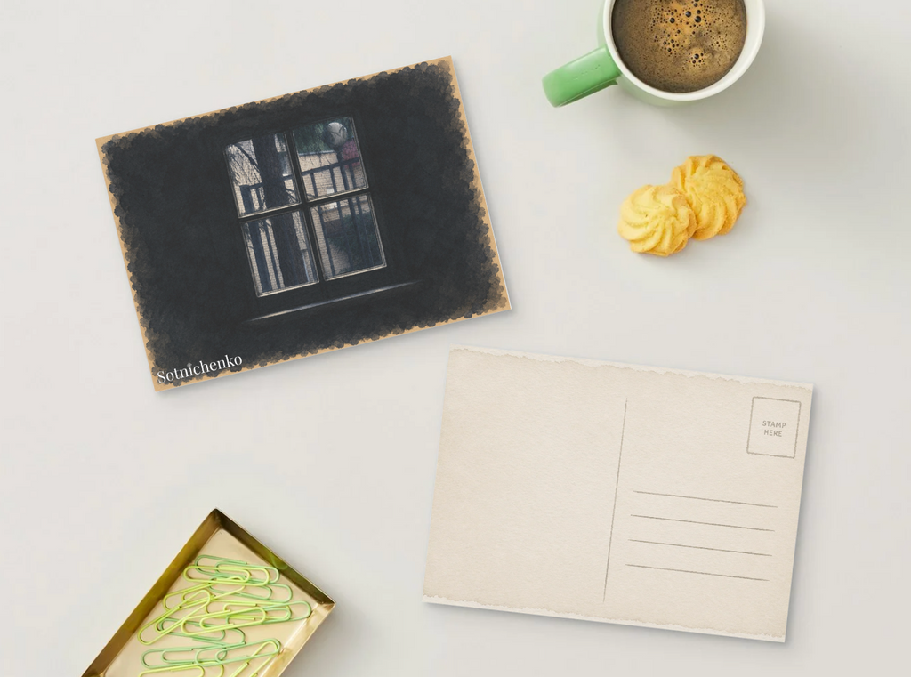 Through the Quiet Window — Moody Interior Printable Postcard