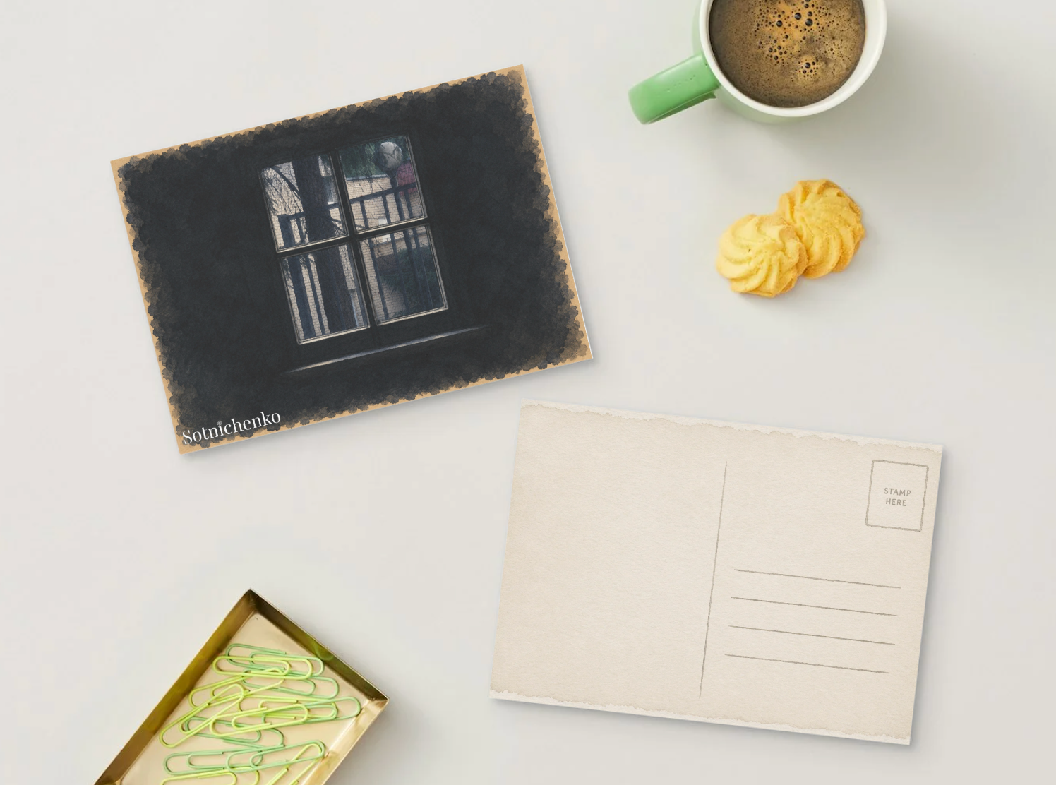 Through the Quiet Window — Moody Interior Printable Postcard