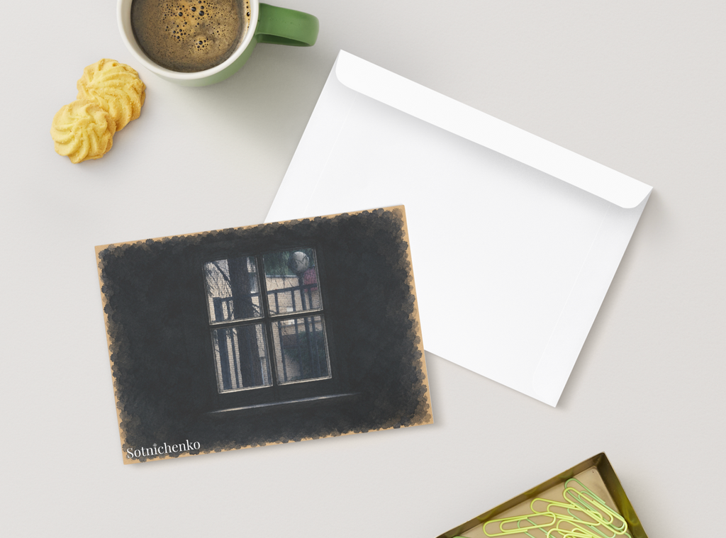 Through the Quiet Window — Moody Interior Printable Postcard