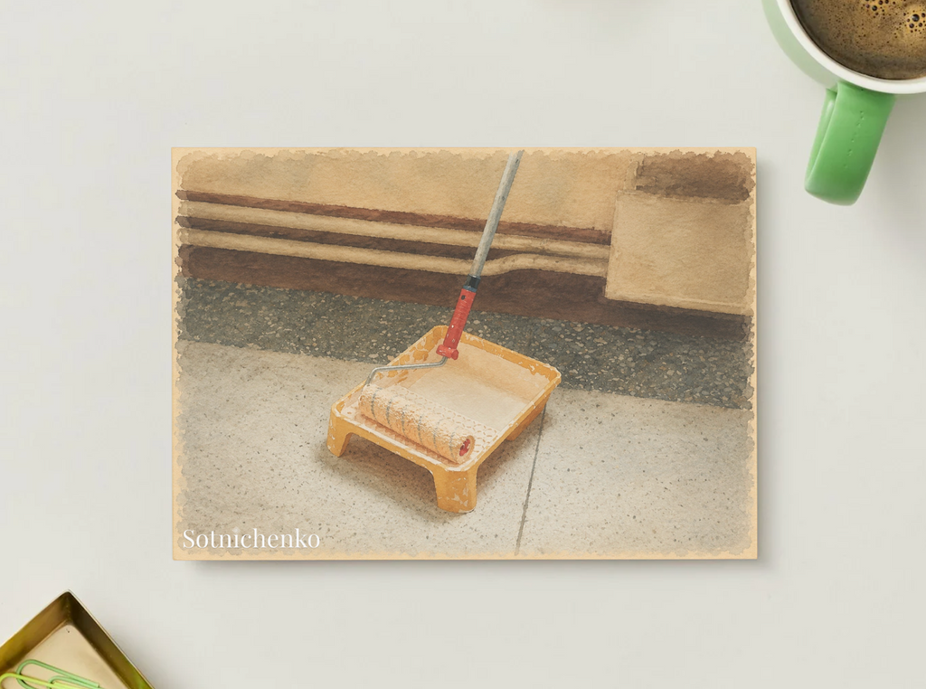 Paint Tray Pause — Renovation Printable Postcard