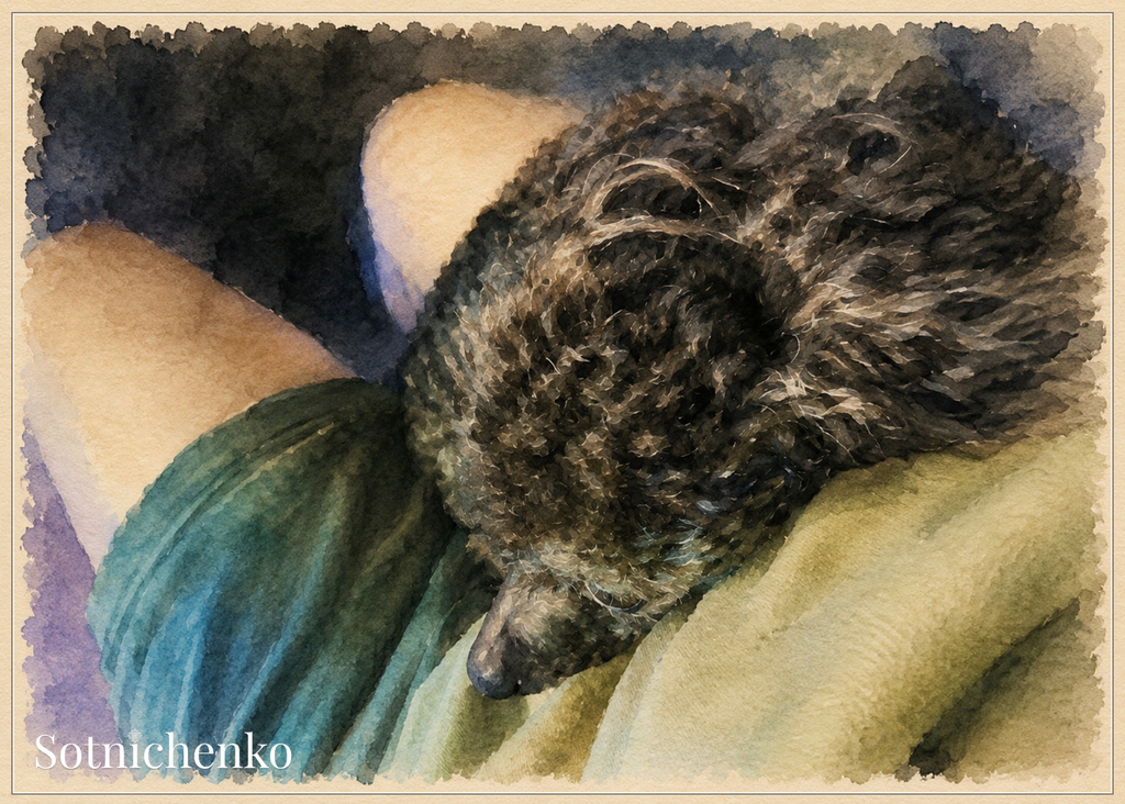 Black Poodle Nap — Cozy Printable Postcard