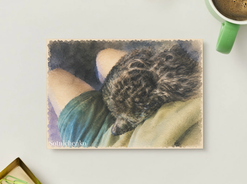 Black Poodle Nap — Cozy Printable Postcard