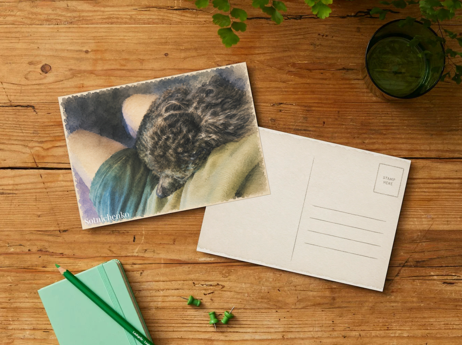 Black Poodle Nap — Cozy Printable Postcard