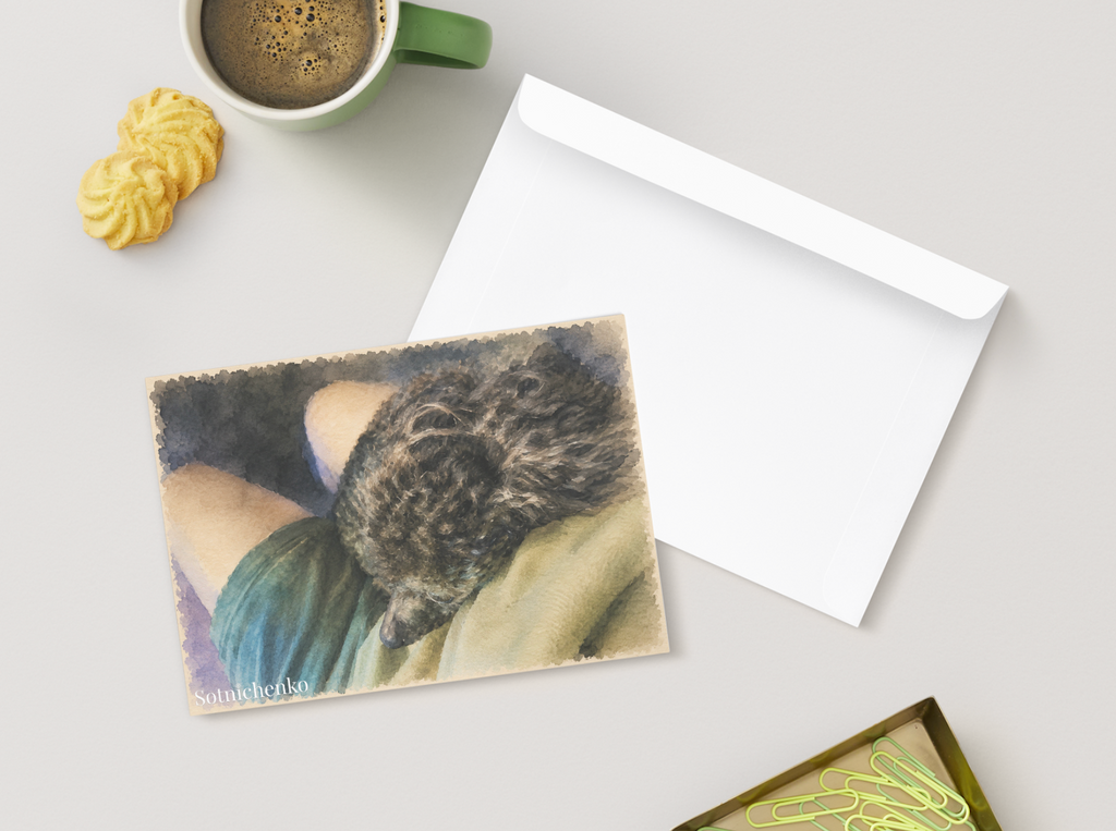 Black Poodle Nap — Cozy Printable Postcard