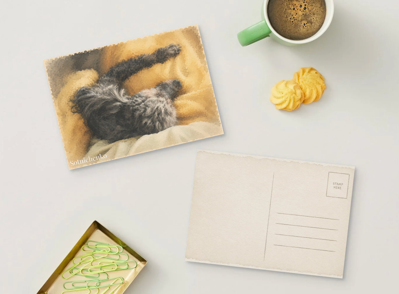 Sleepy Poodle Stretch — Cozy Pet Printable Postcard