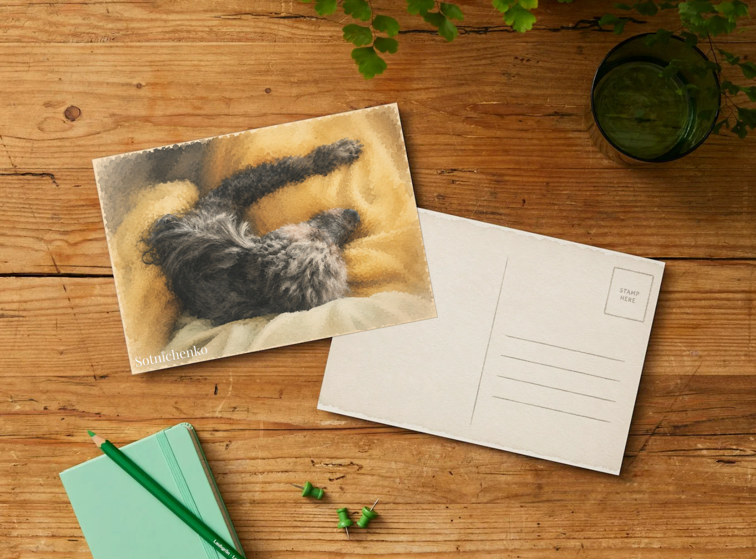 Sleepy Poodle Stretch — Cozy Pet Printable Postcard