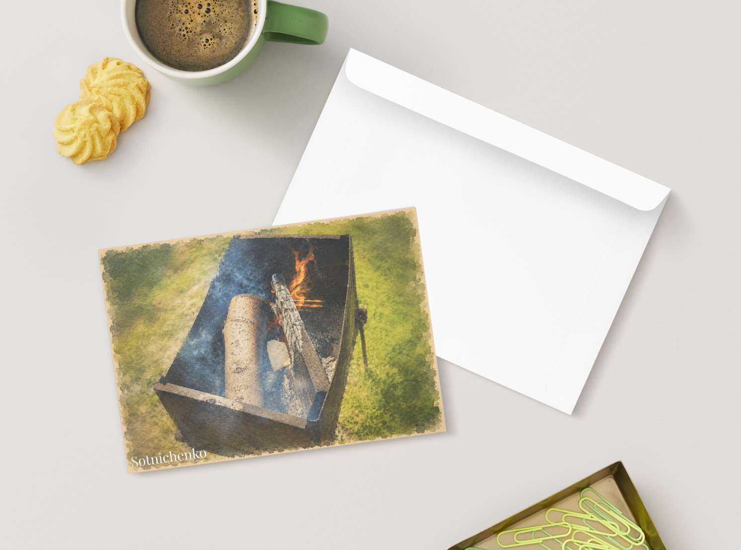 Backyard Fire Pit — Outdoor Printable Postcard