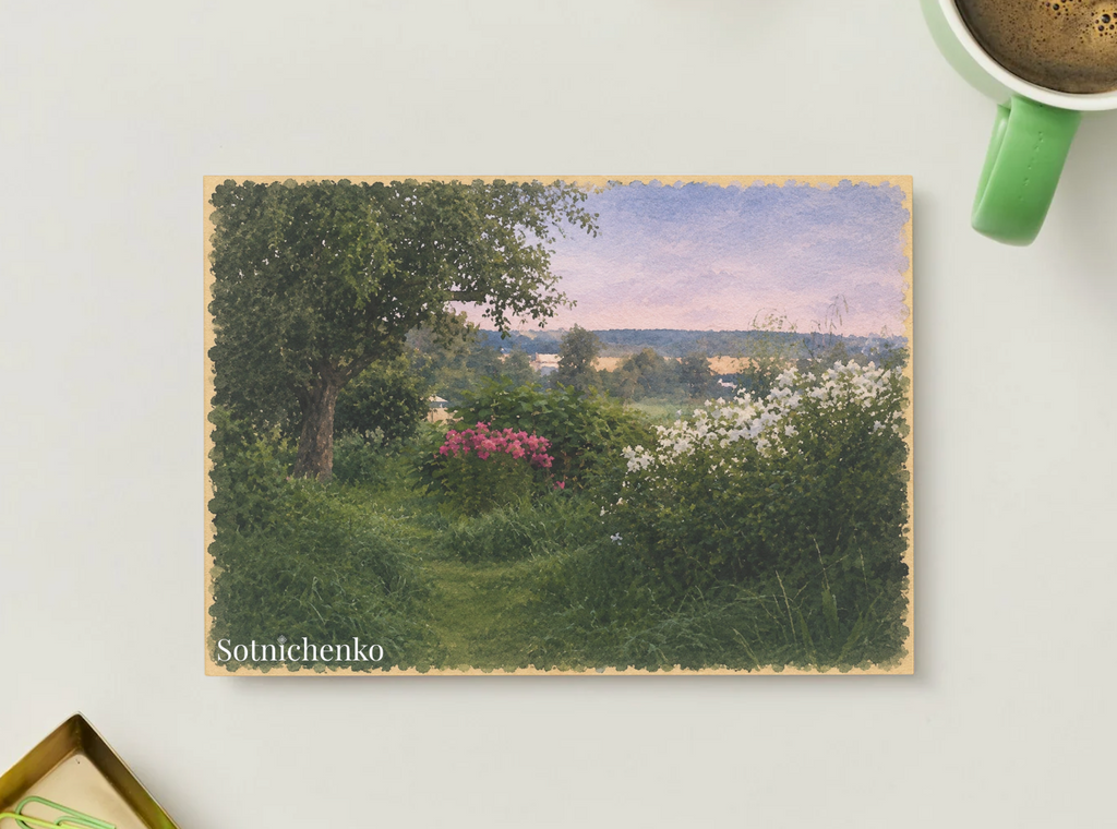 Blooming Garden at Dusk — Vintage Landscape Printable Postcard