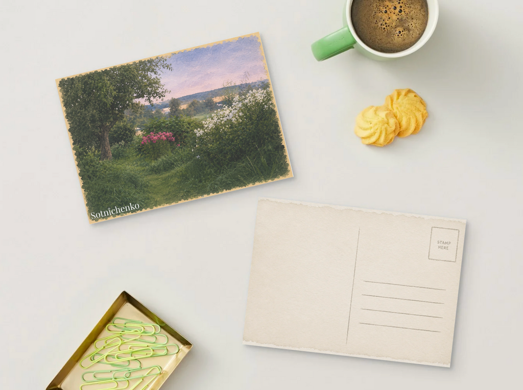 Blooming Garden at Dusk — Vintage Landscape Printable Postcard