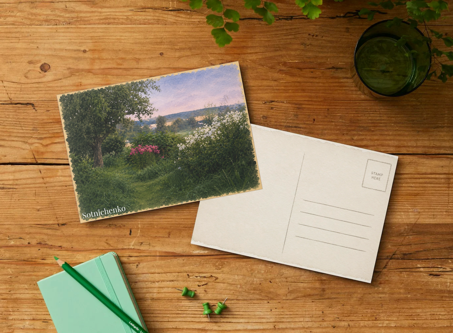 Blooming Garden at Dusk — Vintage Landscape Printable Postcard