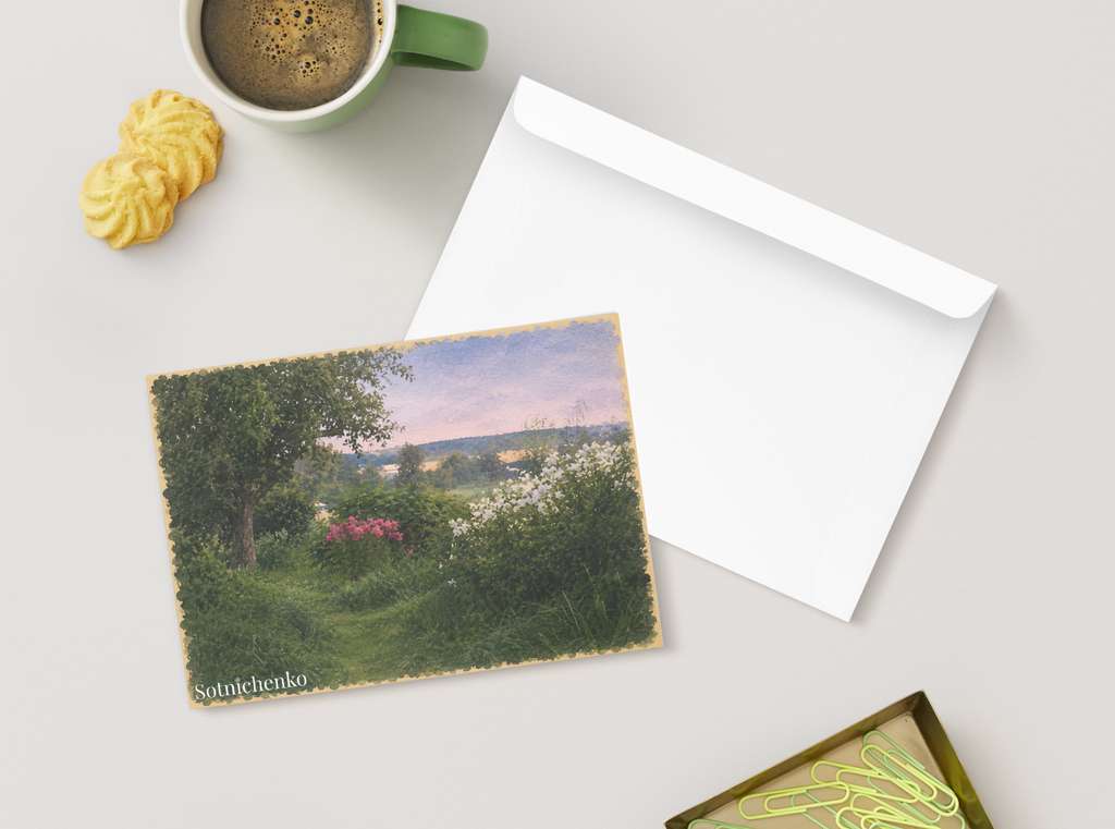 Blooming Garden at Dusk — Vintage Landscape Printable Postcard
