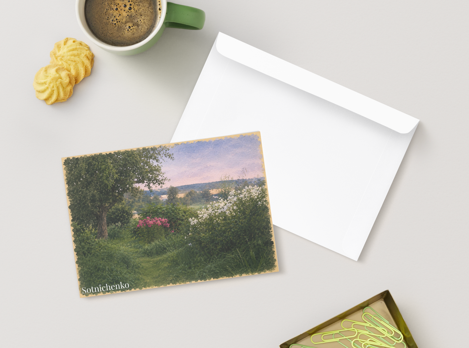 Blooming Garden at Dusk — Vintage Landscape Printable Postcard
