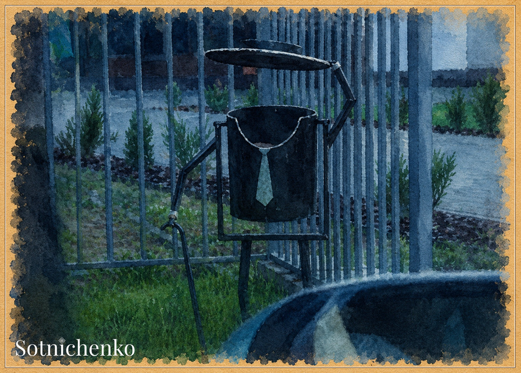 Little Bin in the Rain — Moody Urban Printable Postcard