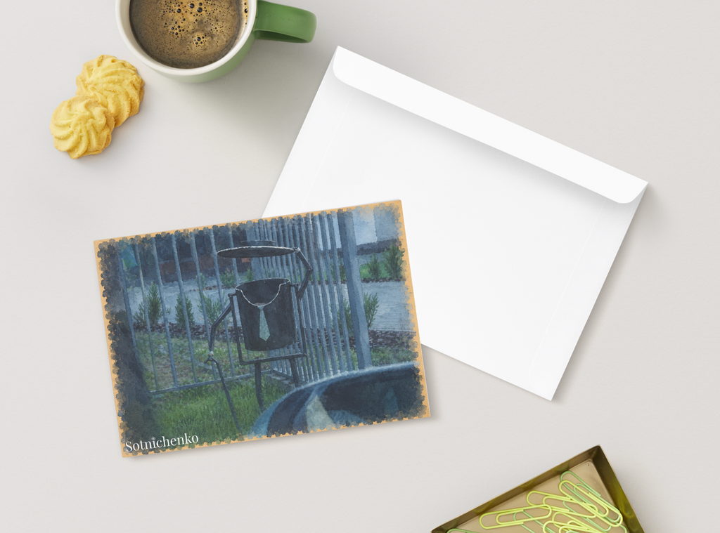 Little Bin in the Rain — Moody Urban Printable Postcard