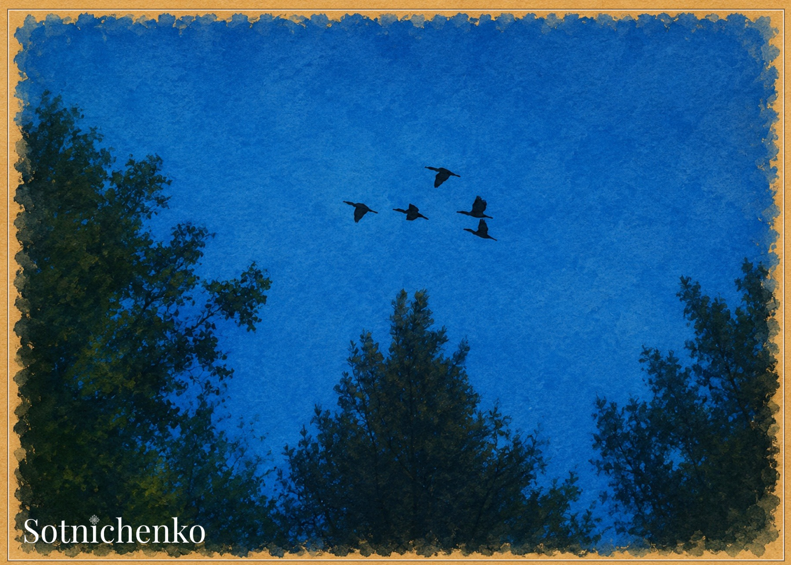 Birds Over Blue Evening — Nature Printable Postcard