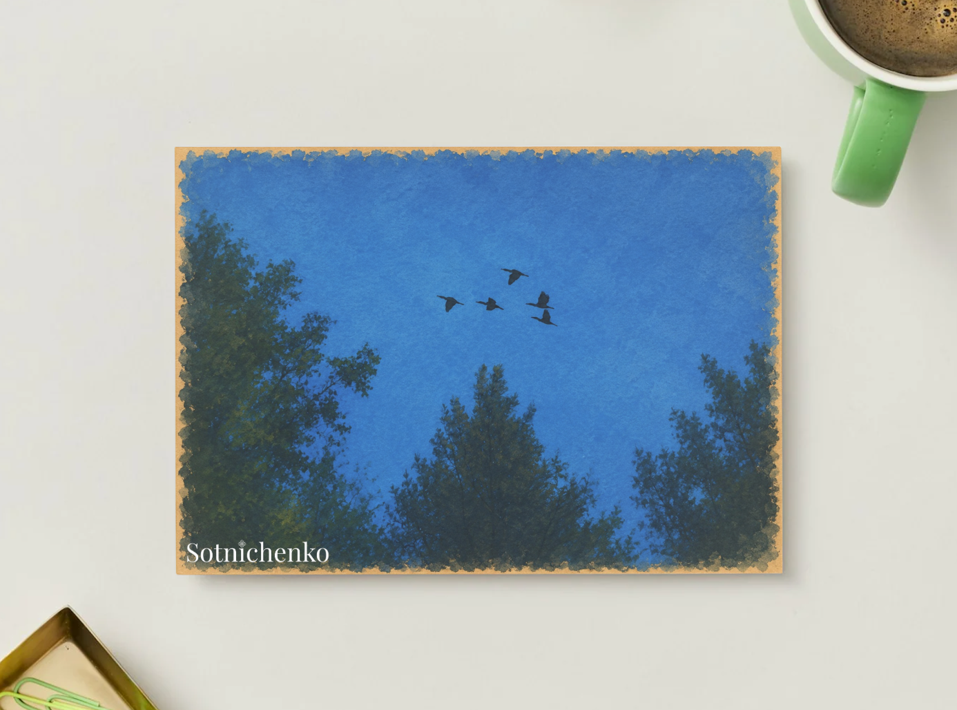 Birds Over Blue Evening — Nature Printable Postcard