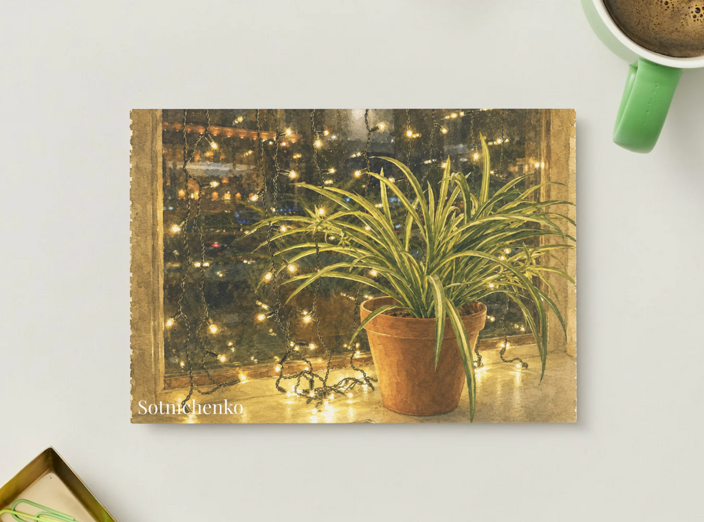 Spider Plant by Fairy Lights — Cozy Printable Postcard