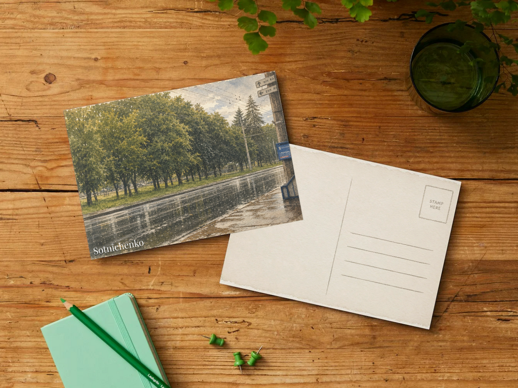 Wet Street After Rain — Vintage City Printable Postcard