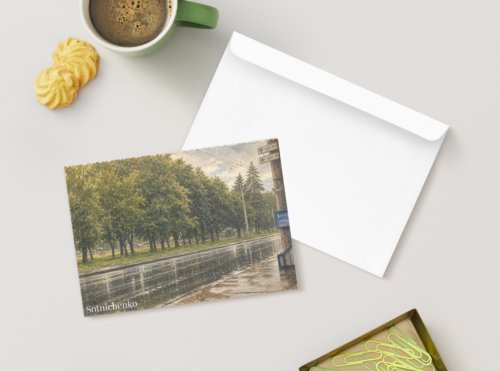 Wet Street After Rain — Vintage City Printable Postcard
