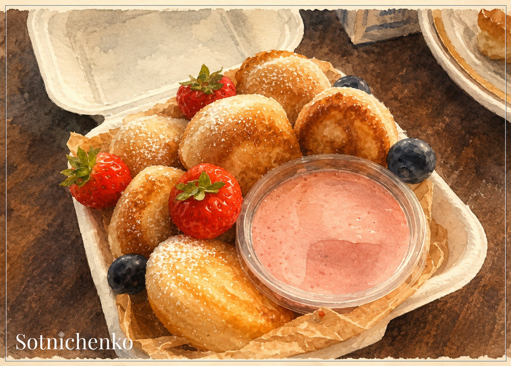 Mini Pancakes with Strawberry Cream — Dessert Printable Postcard