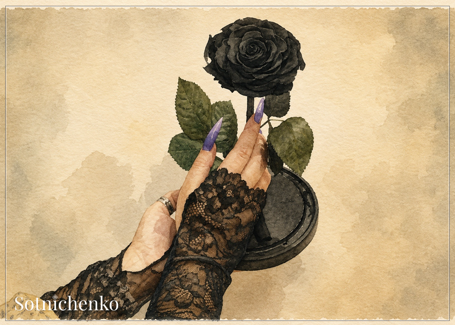 Black Rose in Lace — Gothic Floral Printable Postcard