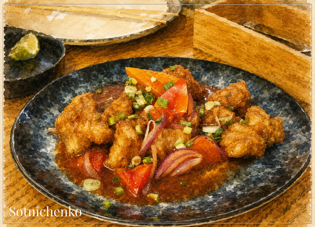 Crispy Chicken in Sweet Sauce — Asian Food Printable Postcard