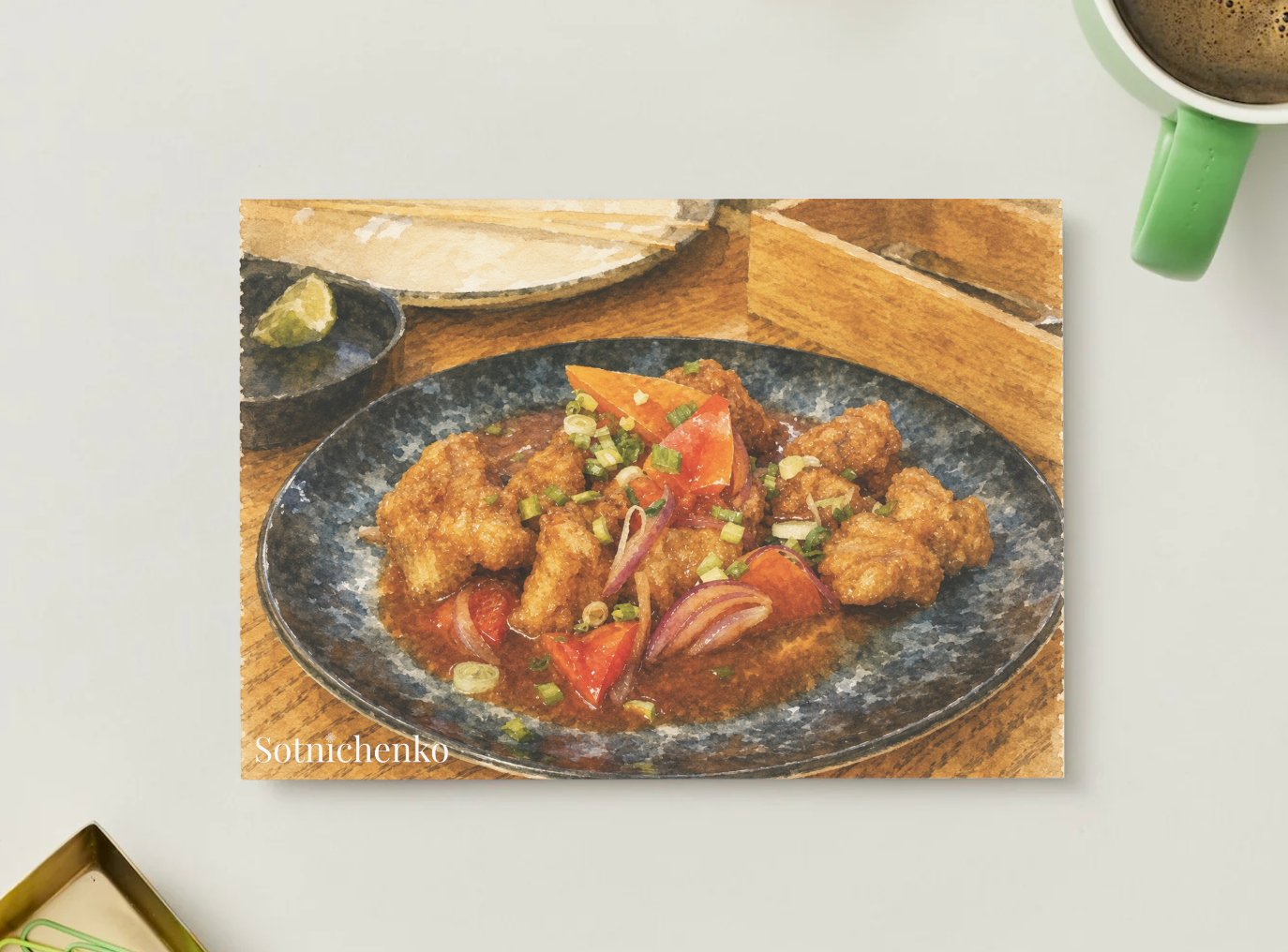 Crispy Chicken in Sweet Sauce — Asian Food Printable Postcard