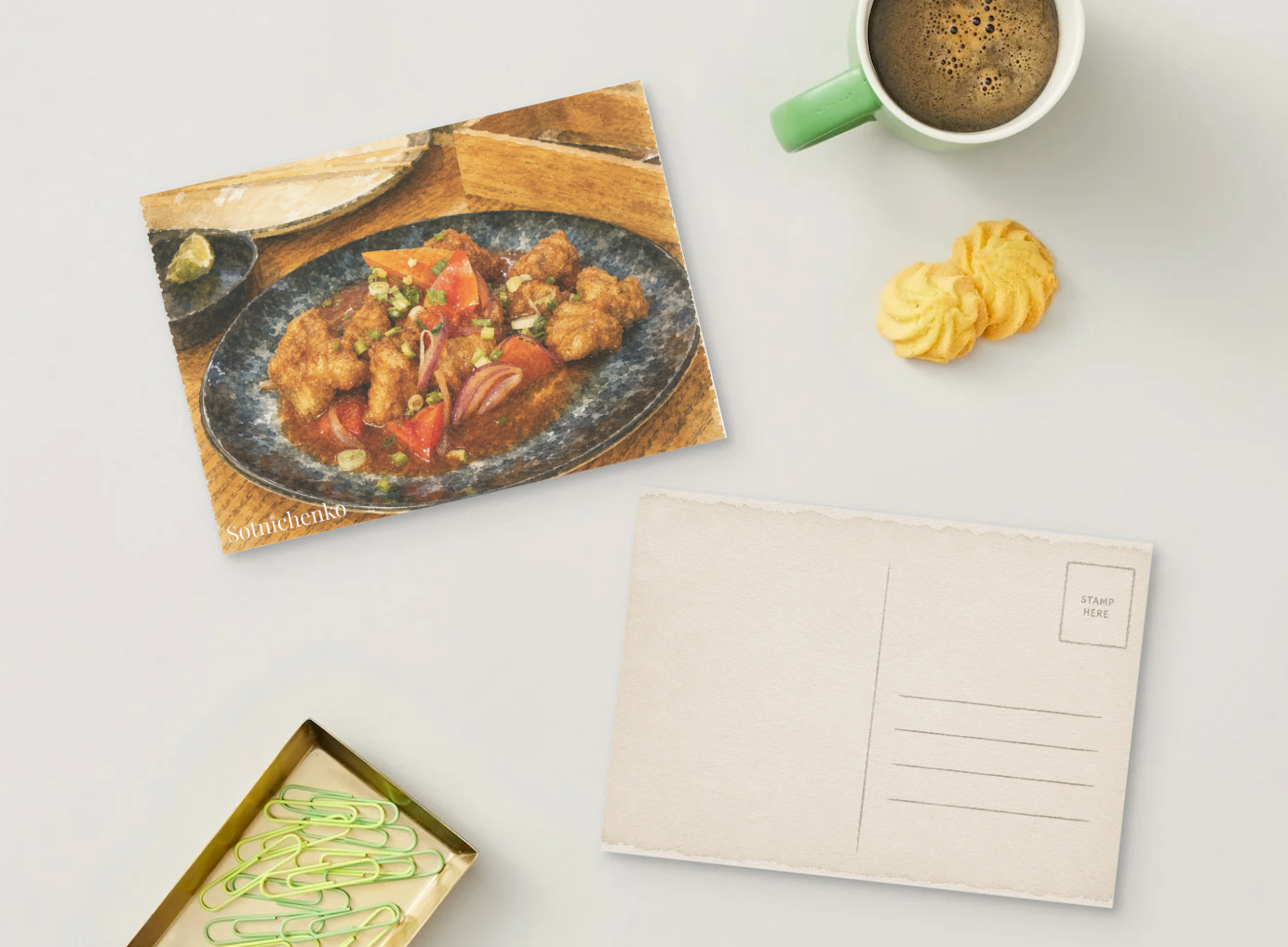 Crispy Chicken in Sweet Sauce — Asian Food Printable Postcard