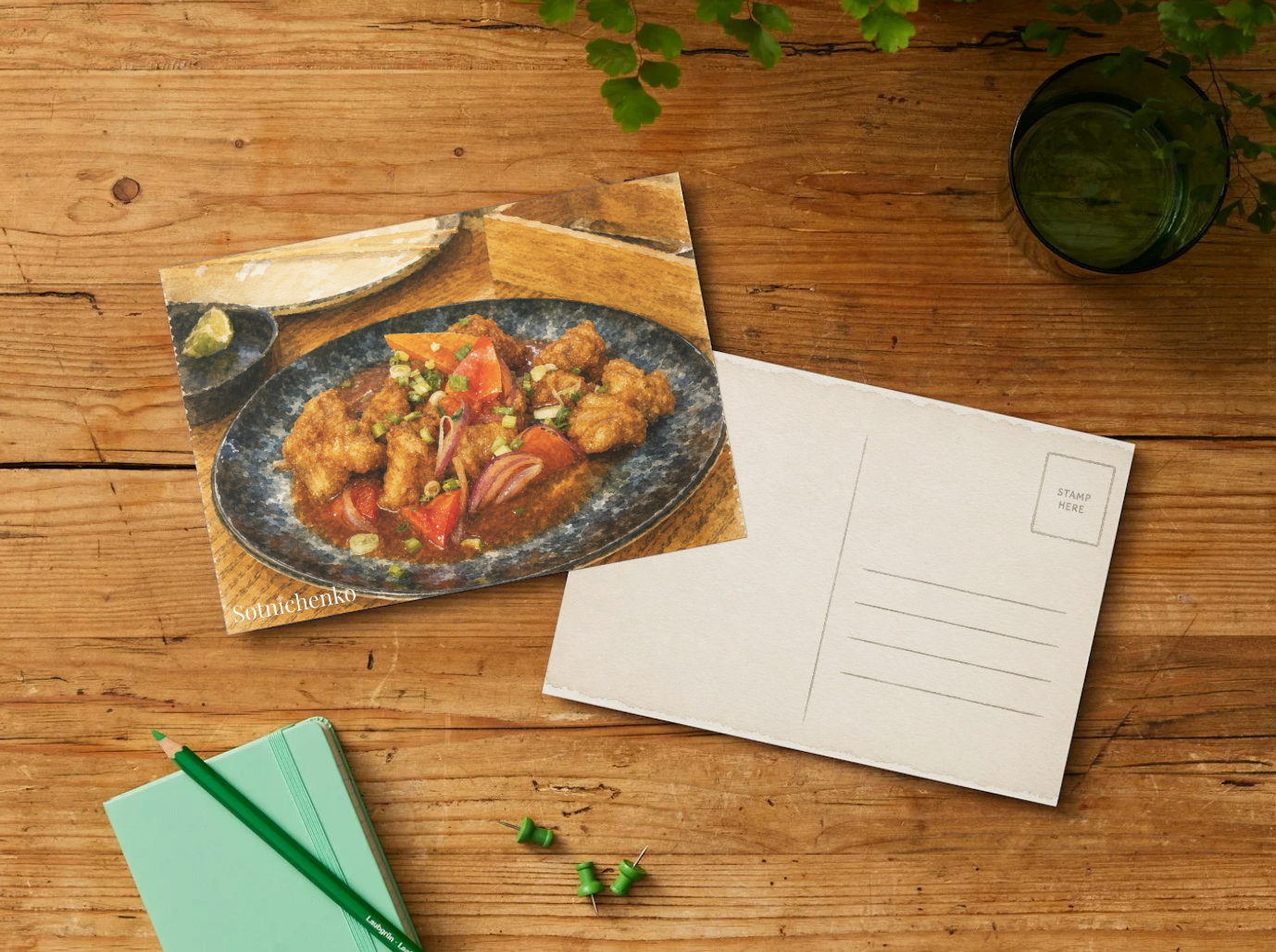 Crispy Chicken in Sweet Sauce — Asian Food Printable Postcard