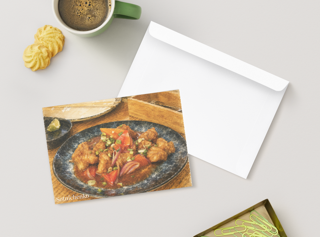 Crispy Chicken in Sweet Sauce — Asian Food Printable Postcard