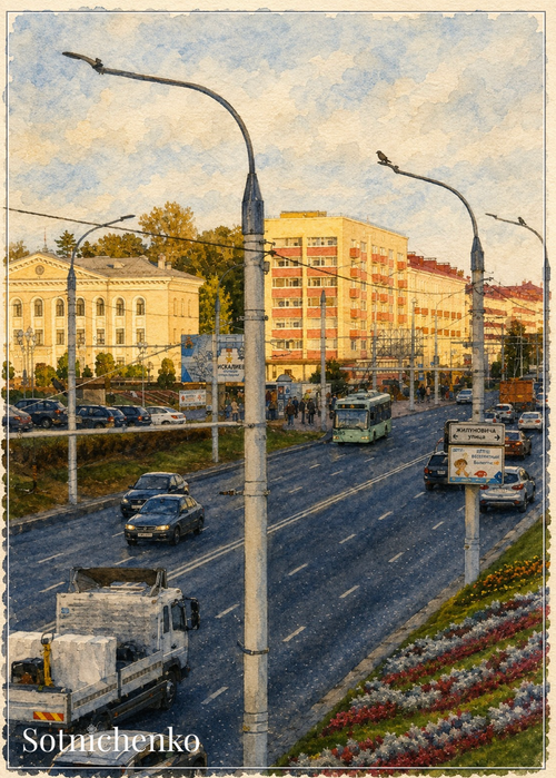 Busy City Avenue — Urban Printable Postcard