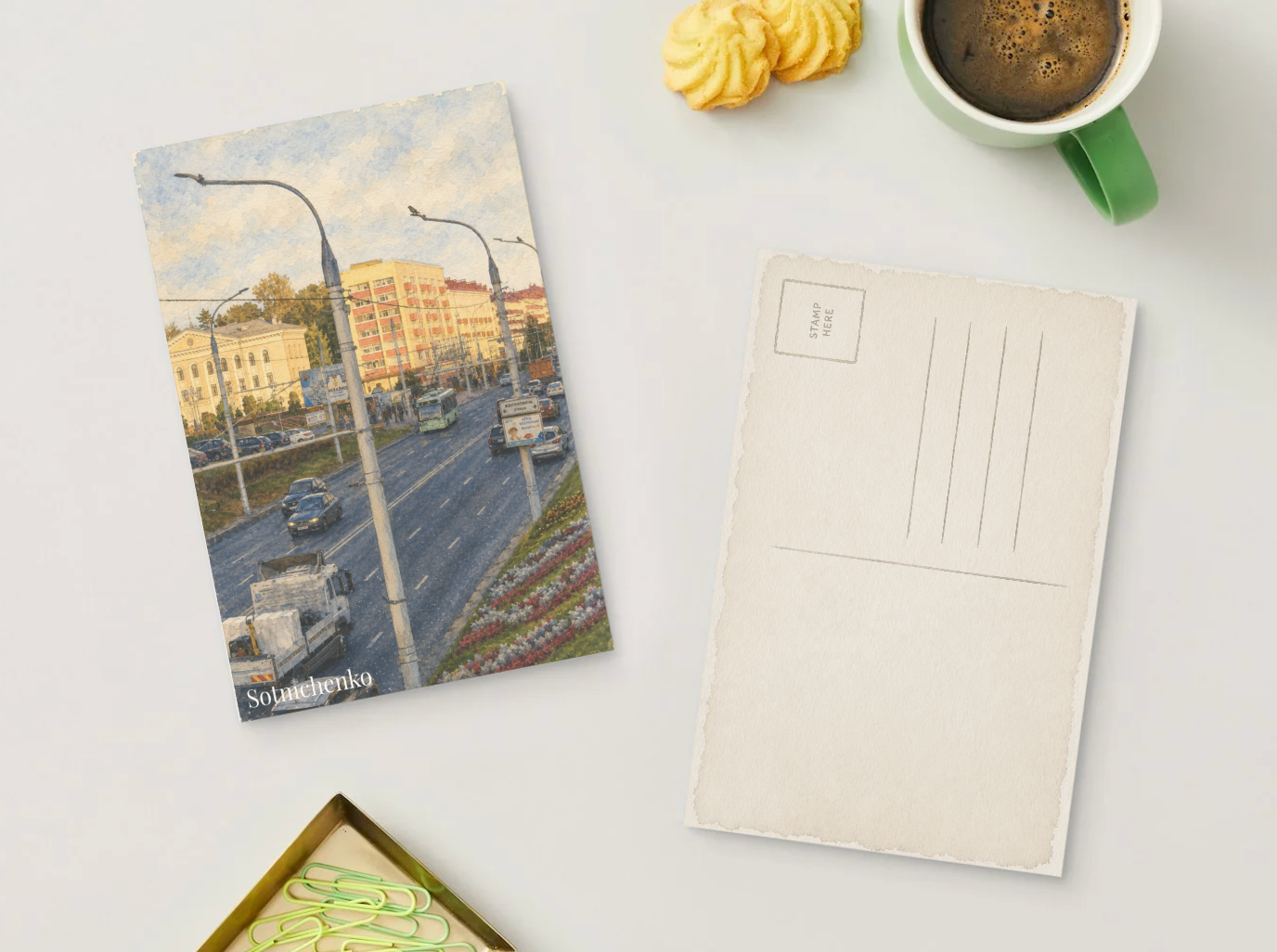 Busy City Avenue — Urban Printable Postcard