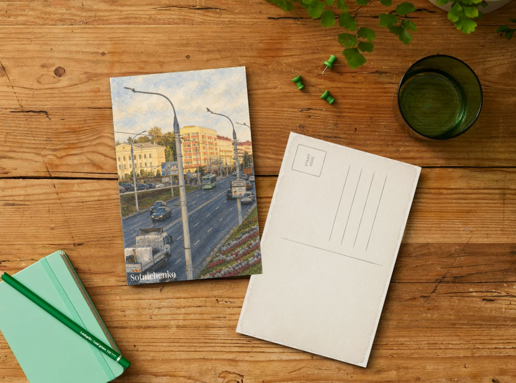 Busy City Avenue — Urban Printable Postcard