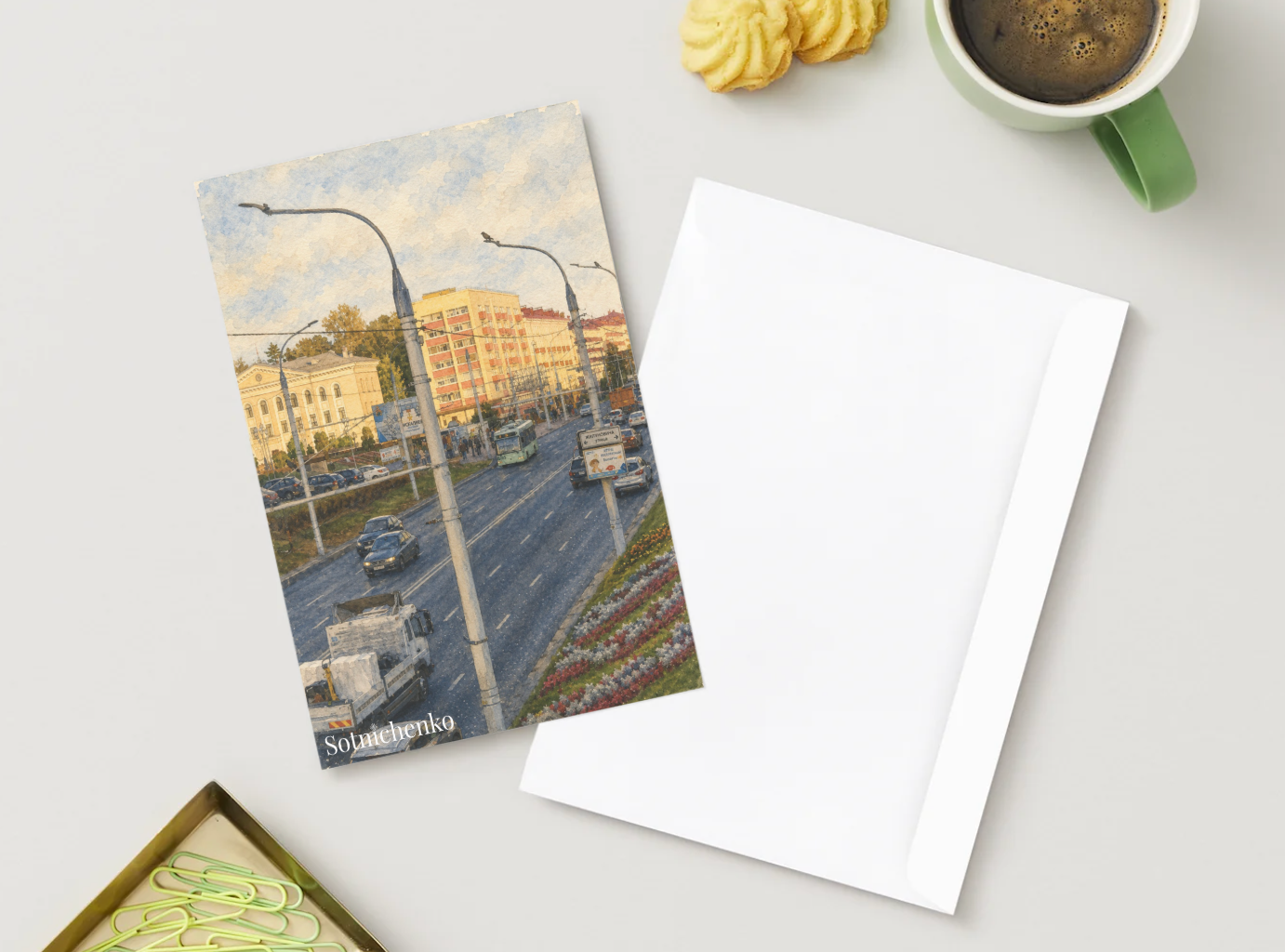 Busy City Avenue — Urban Printable Postcard
