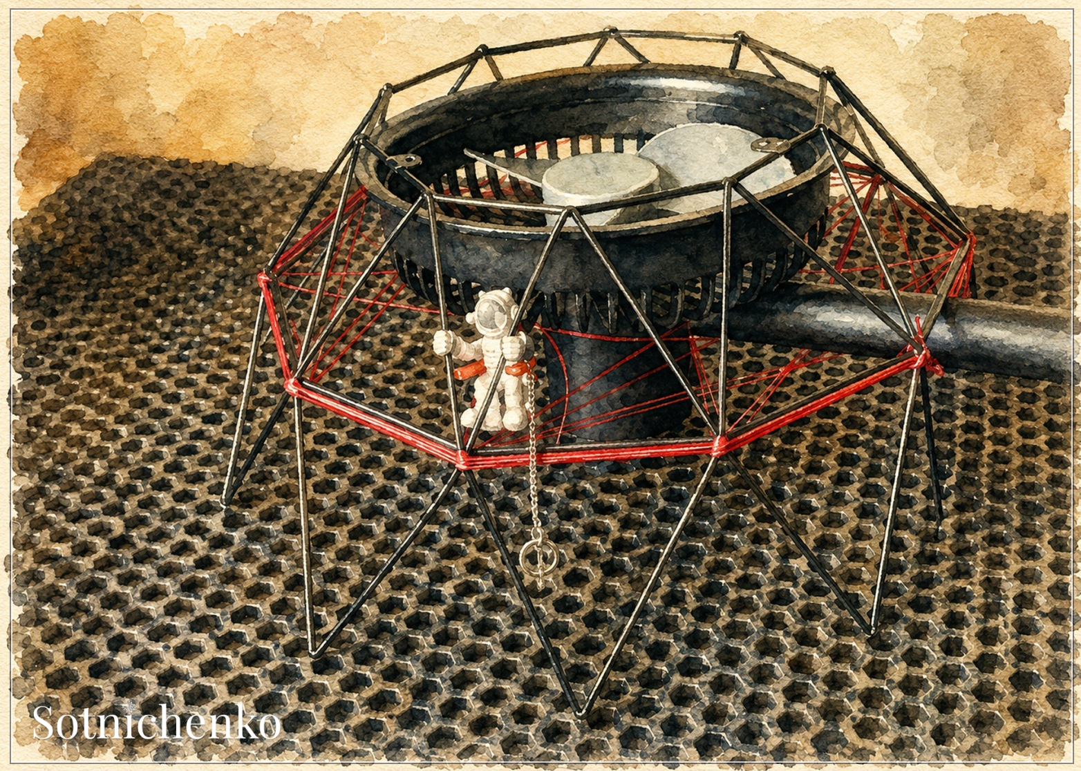 Little Astronaut Landing — Vintage Space Printable Postcard