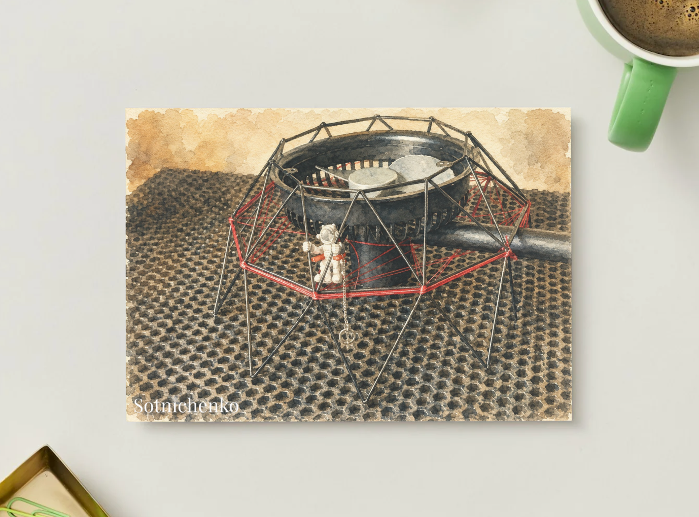Little Astronaut Landing — Vintage Space Printable Postcard