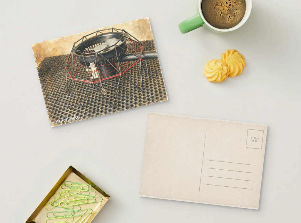 Little Astronaut Landing — Vintage Space Printable Postcard