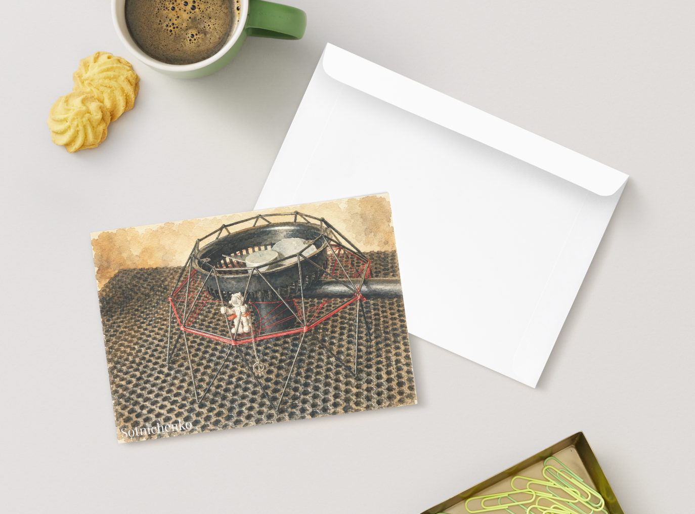 Little Astronaut Landing — Vintage Space Printable Postcard