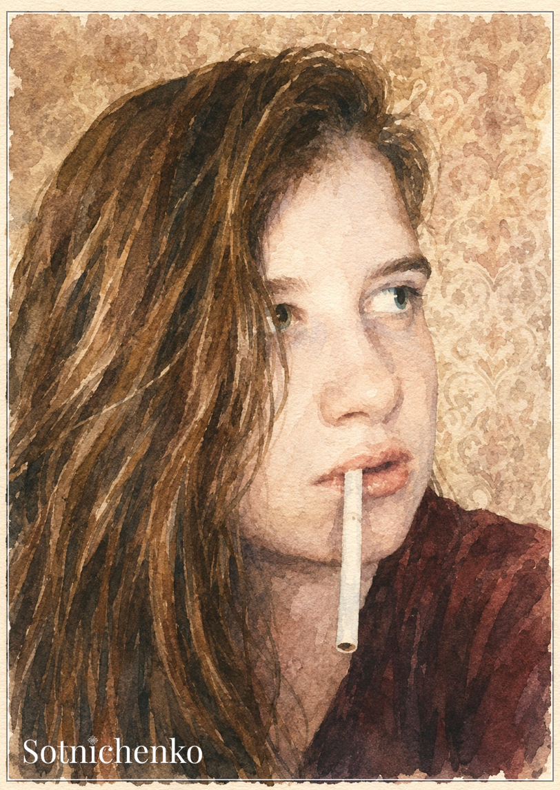Restless Portrait — Moody Watercolor Printable Postcard