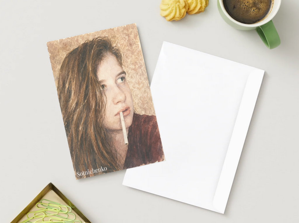 Restless Portrait — Moody Watercolor Printable Postcard