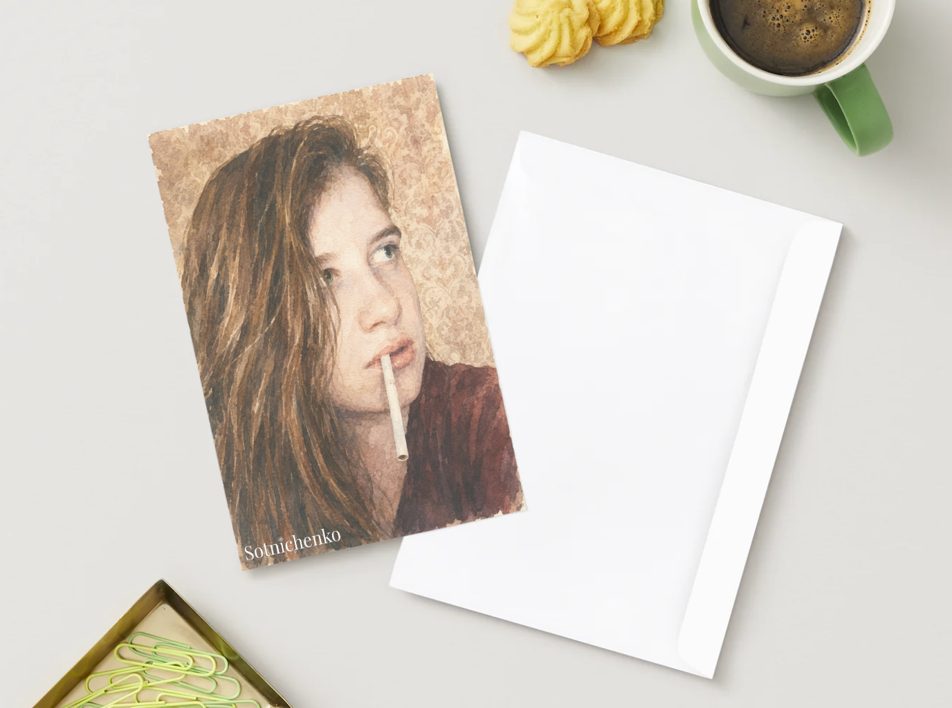 Restless Portrait — Moody Watercolor Printable Postcard