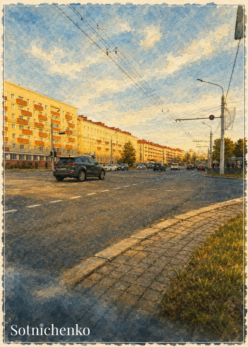 Sunlit Avenue View — Vintage City Printable Postcard