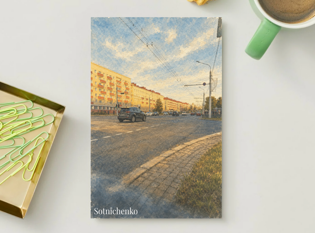 Sunlit Avenue View — Vintage City Printable Postcard