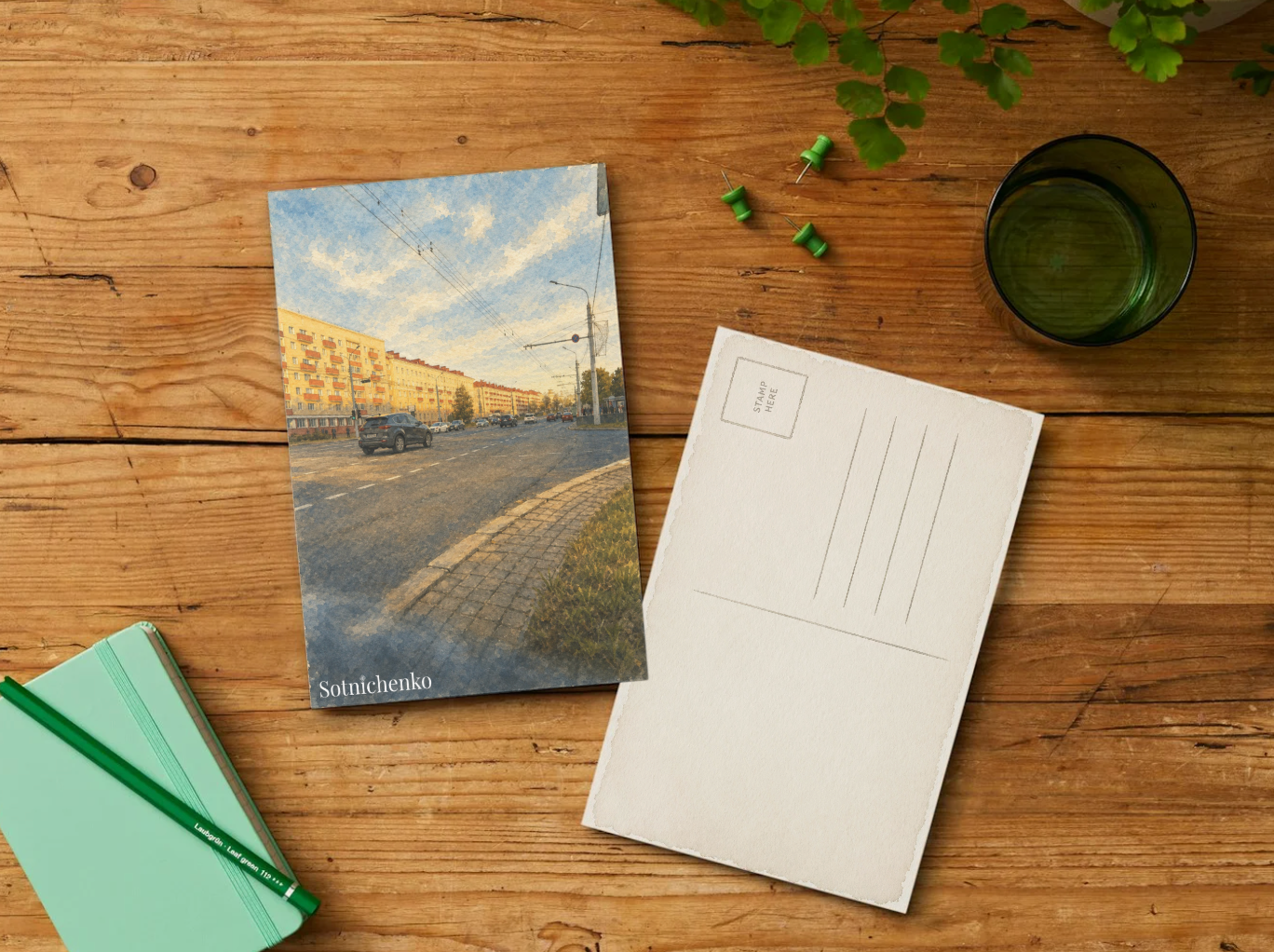 Sunlit Avenue View — Vintage City Printable Postcard