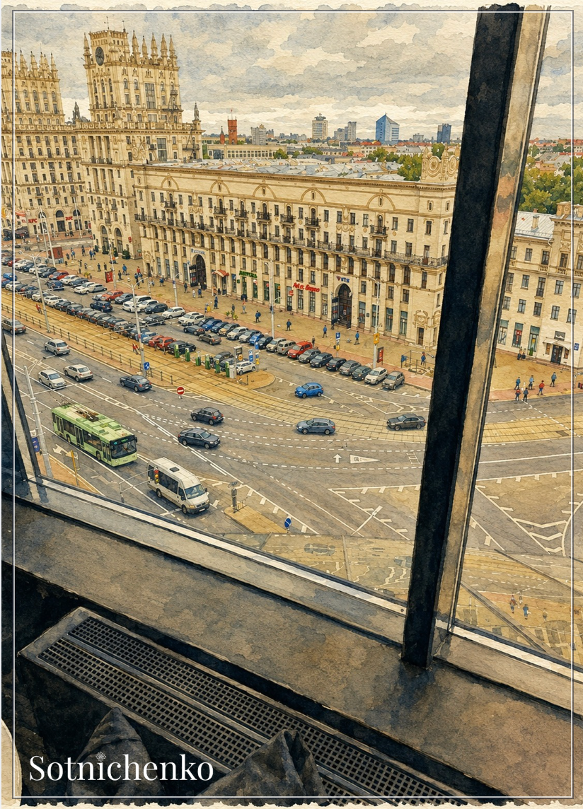 High Window Over the Avenue — Vintage City Printable Postcard